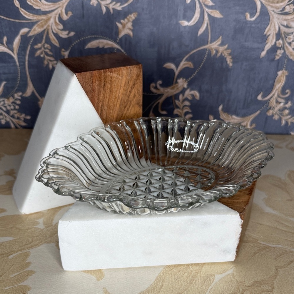 Vintage Anchor Hocking Clear Pressed Depression Glass Oval Small Serving Dish